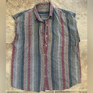 Men's Striped Sleeveless Button Up - Multicolor